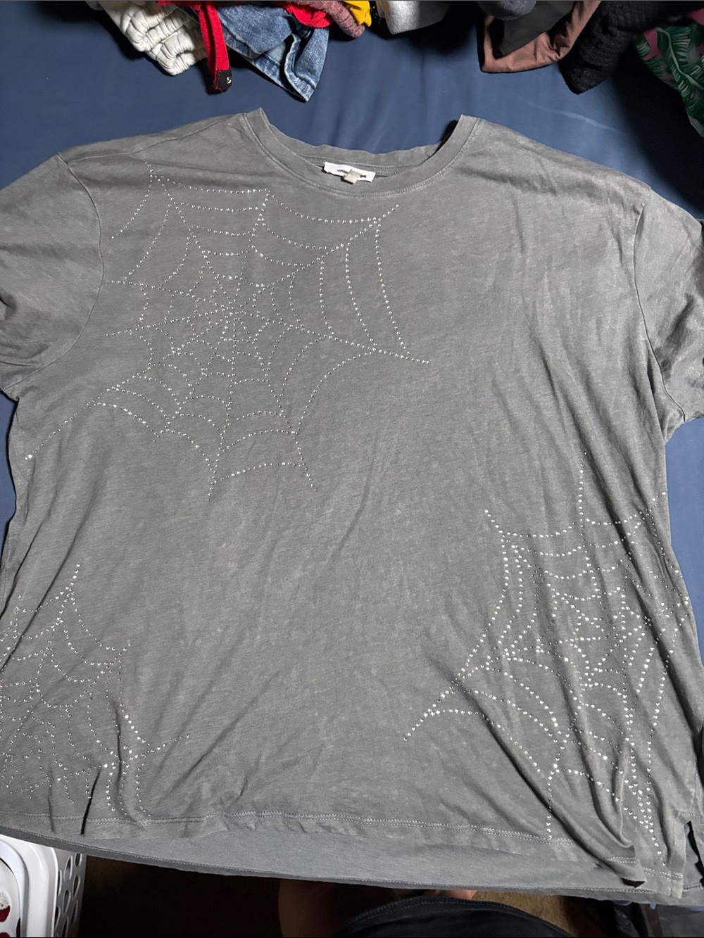 Gray Rhinestone Spiderweb Tee